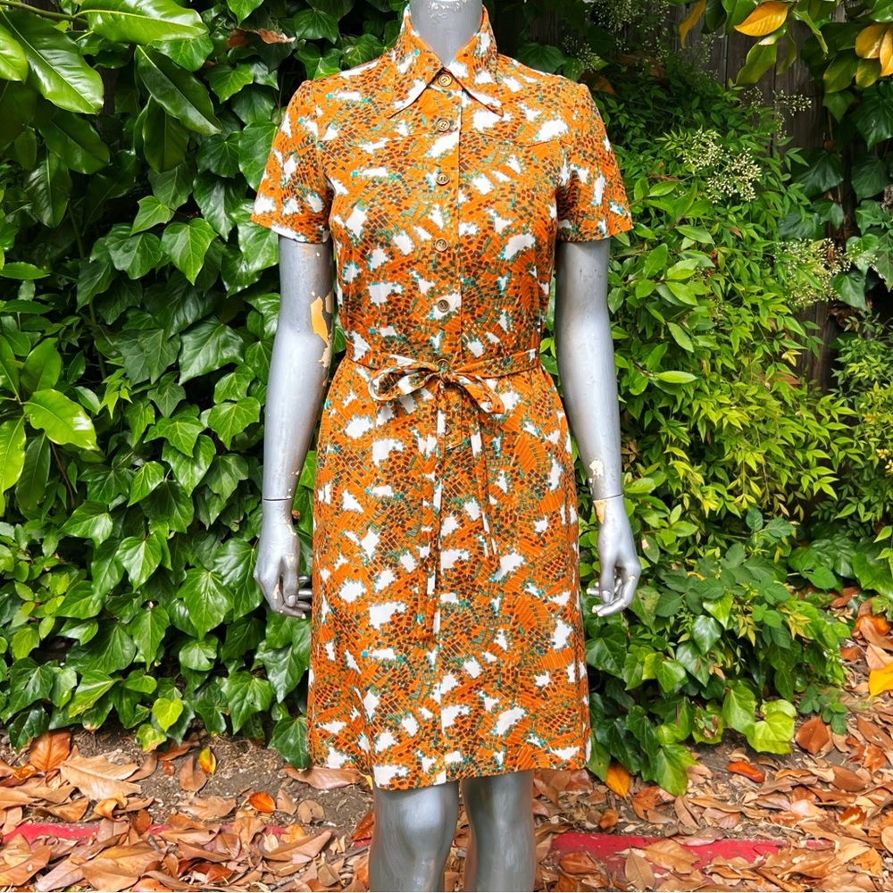 1970s Handmade Geometric Belted Shirt Dress - Picture 7 of 7